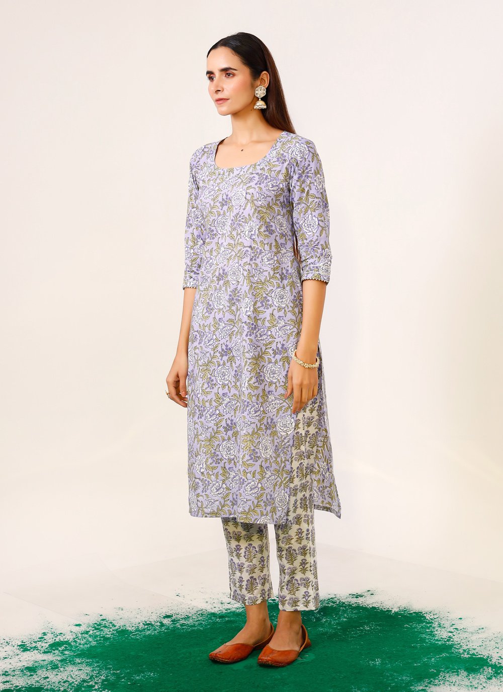 Pant Style Suit Cotton Lavender Print Salwar Kameez
