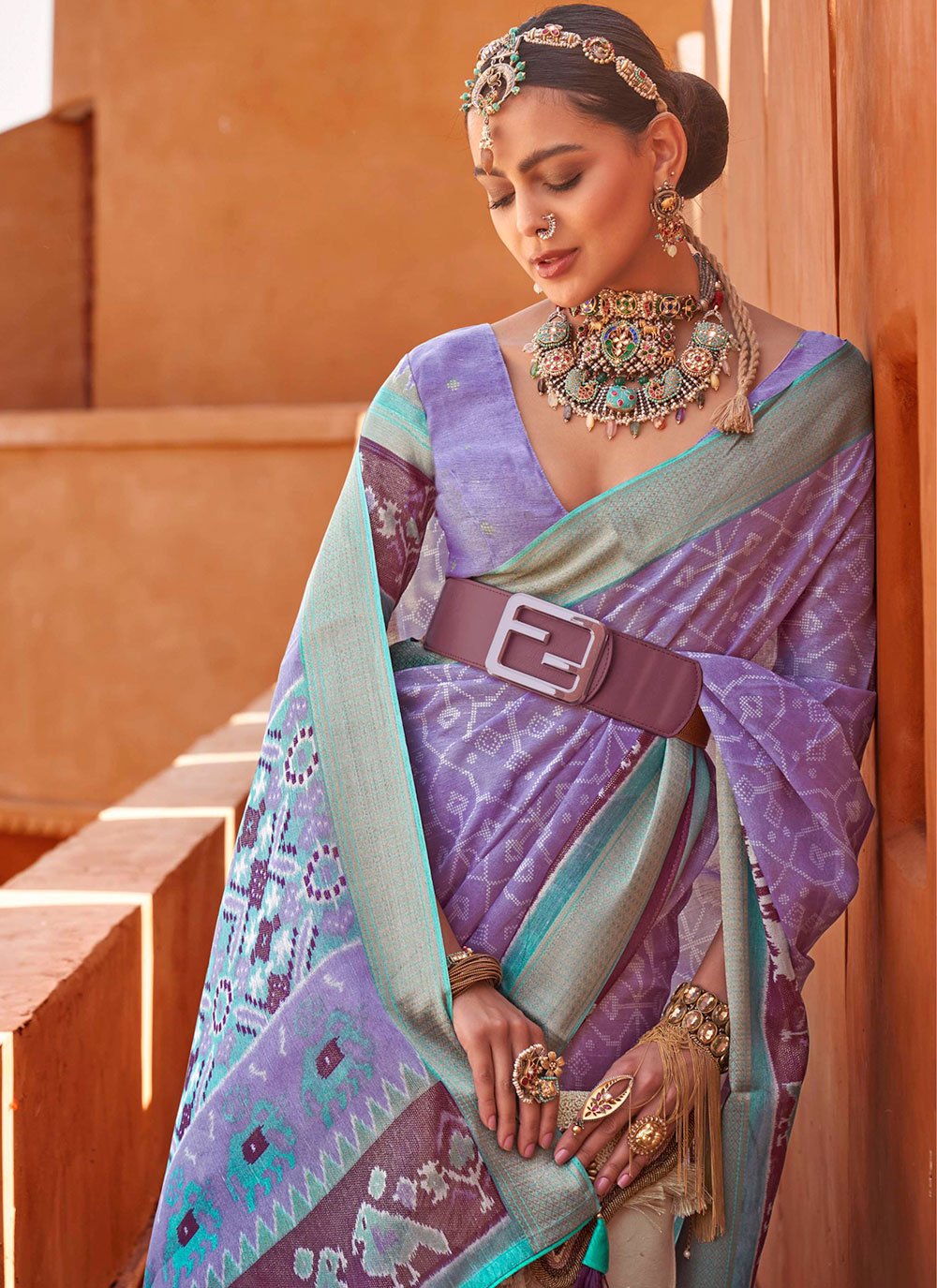 Classic Cotton Silk Lavender Foil Print Saree
