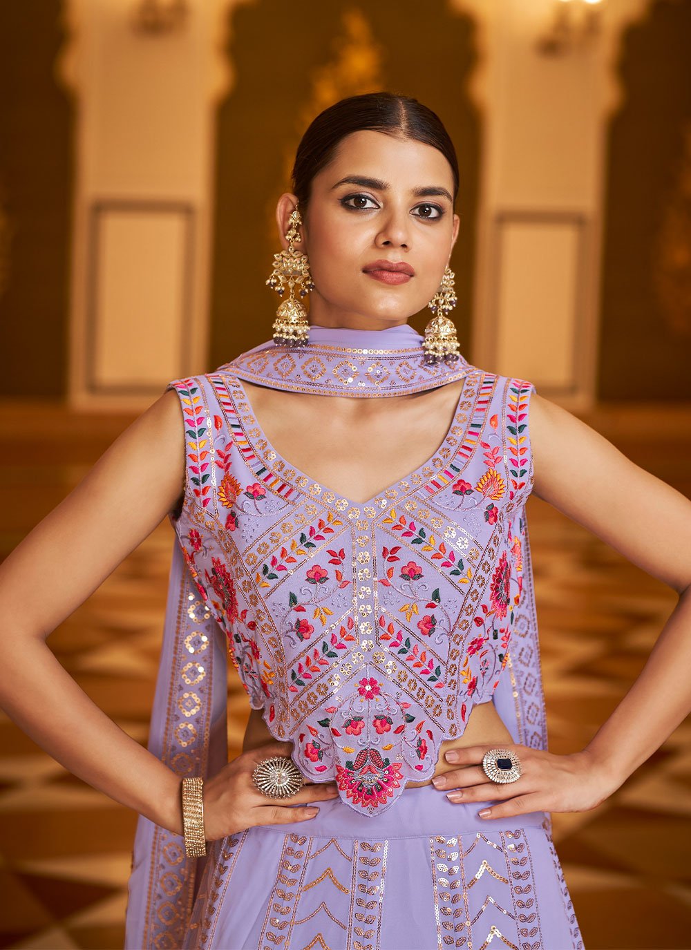 Lehenga Choli Georgette Lavender Embroidered Lehenga Choli