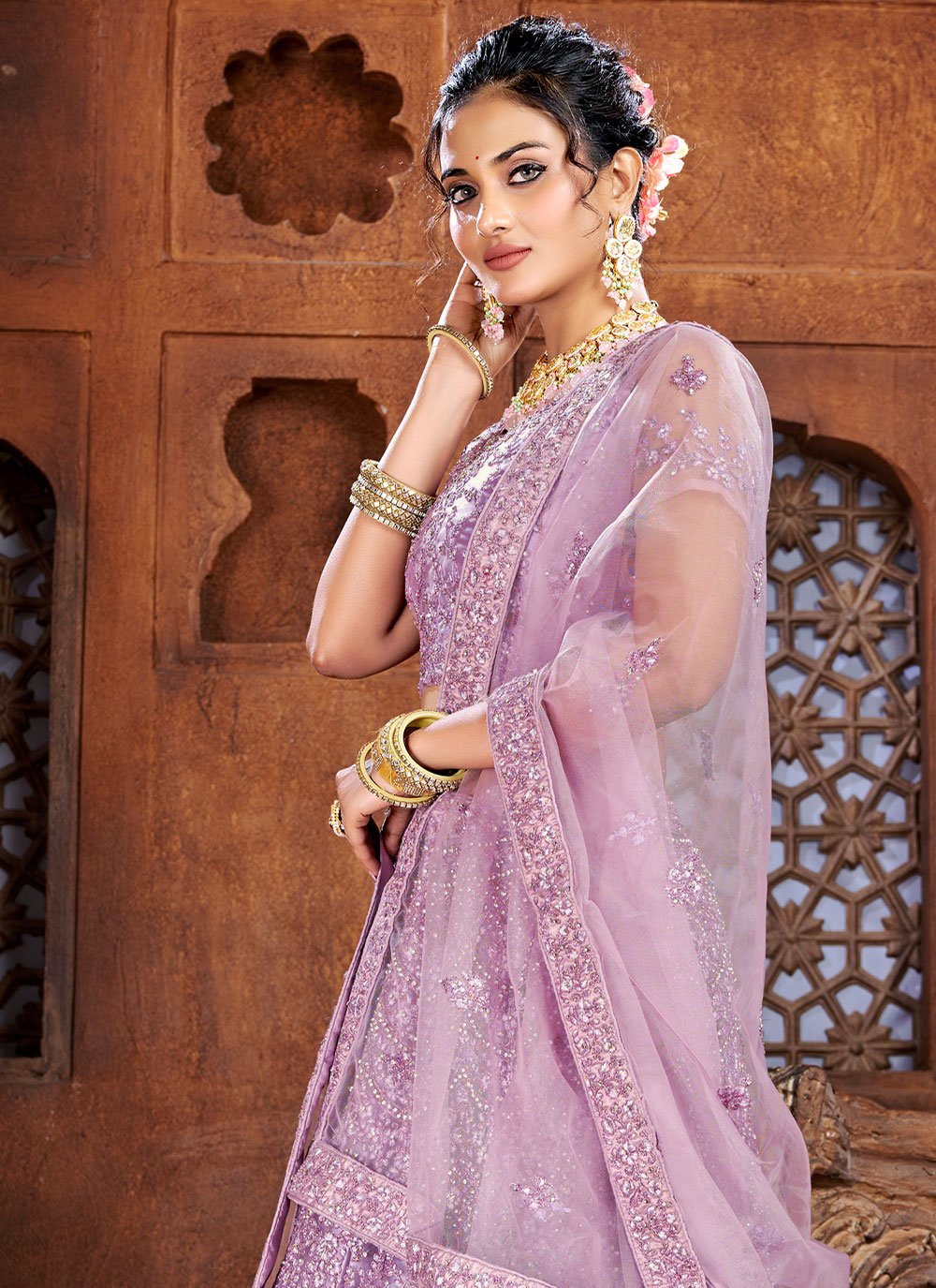 Lehenga Choli Art Silk Net Purple Embroidered Lehenga Choli