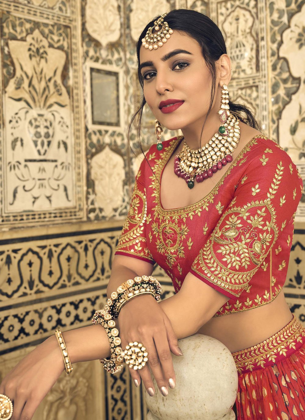 Lehenga Choli Banarasi Silk Red Embroidered Lehenga Choli