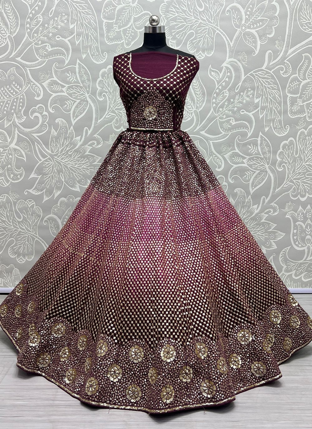 Lehenga Choli Net Purple Embroidered Lehenga Choli