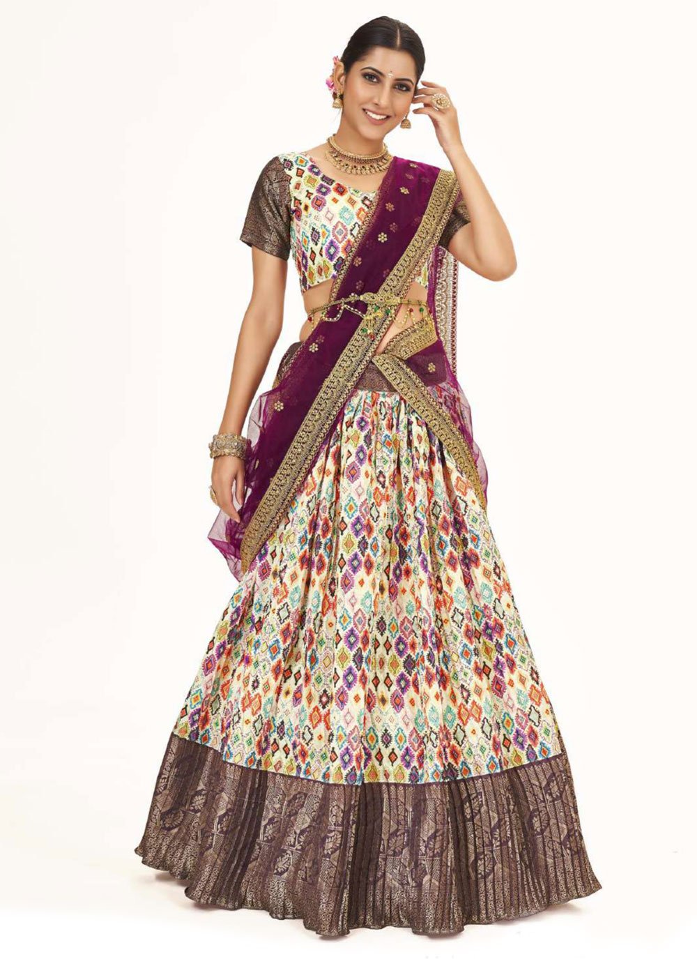 Lehenga Choli Silk Multi Colour Digital Print Lehenga Choli