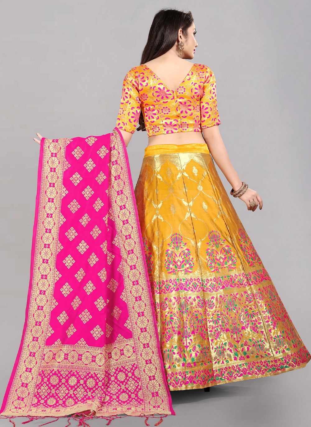 Lehenga Choli Banarasi Silk Jacquard Yellow Jacquard Work Lehenga Choli