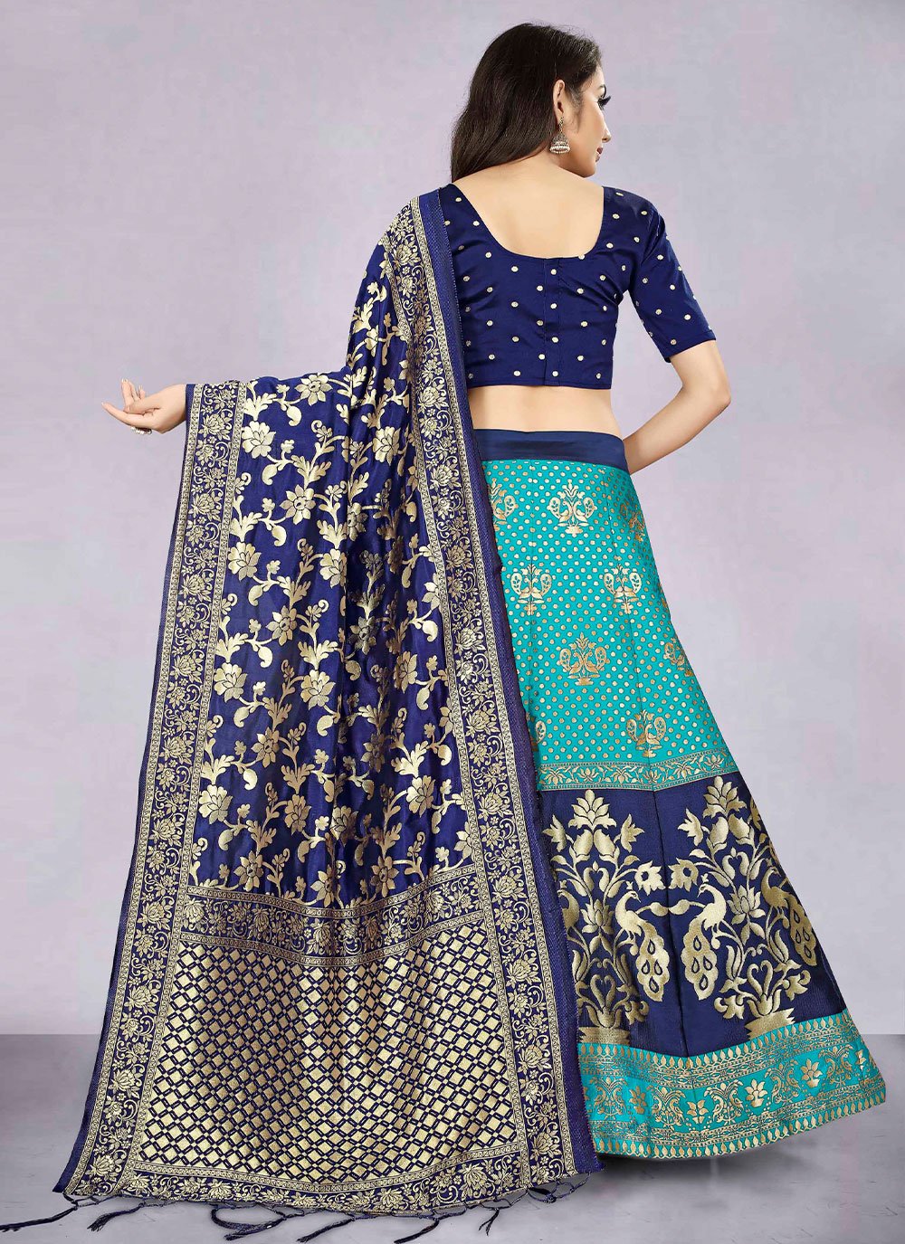 Lehenga Choli Banarasi Silk Jacquard Turquoise Jacquard Work Lehenga Choli