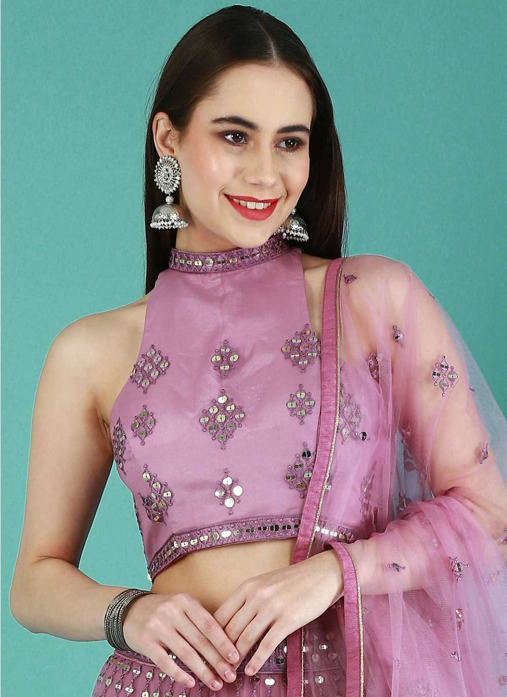 Lehenga Choli Net Lavender Embroidered Lehenga Choli