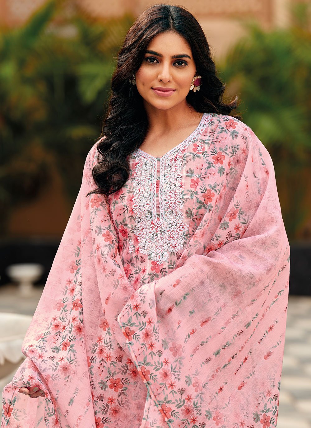 Salwar Suit Linen Pink Embroidered Salwar Kameez