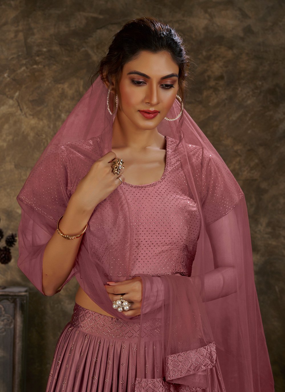 Lehenga Choli Georgette Mauve Embroidered Lehenga Choli