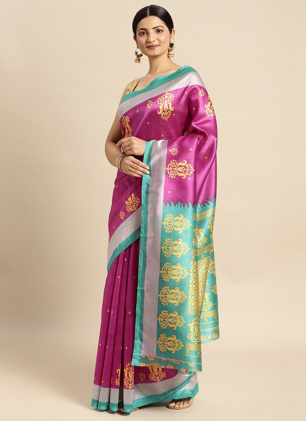 Casual Art Silk Magenta Print Saree