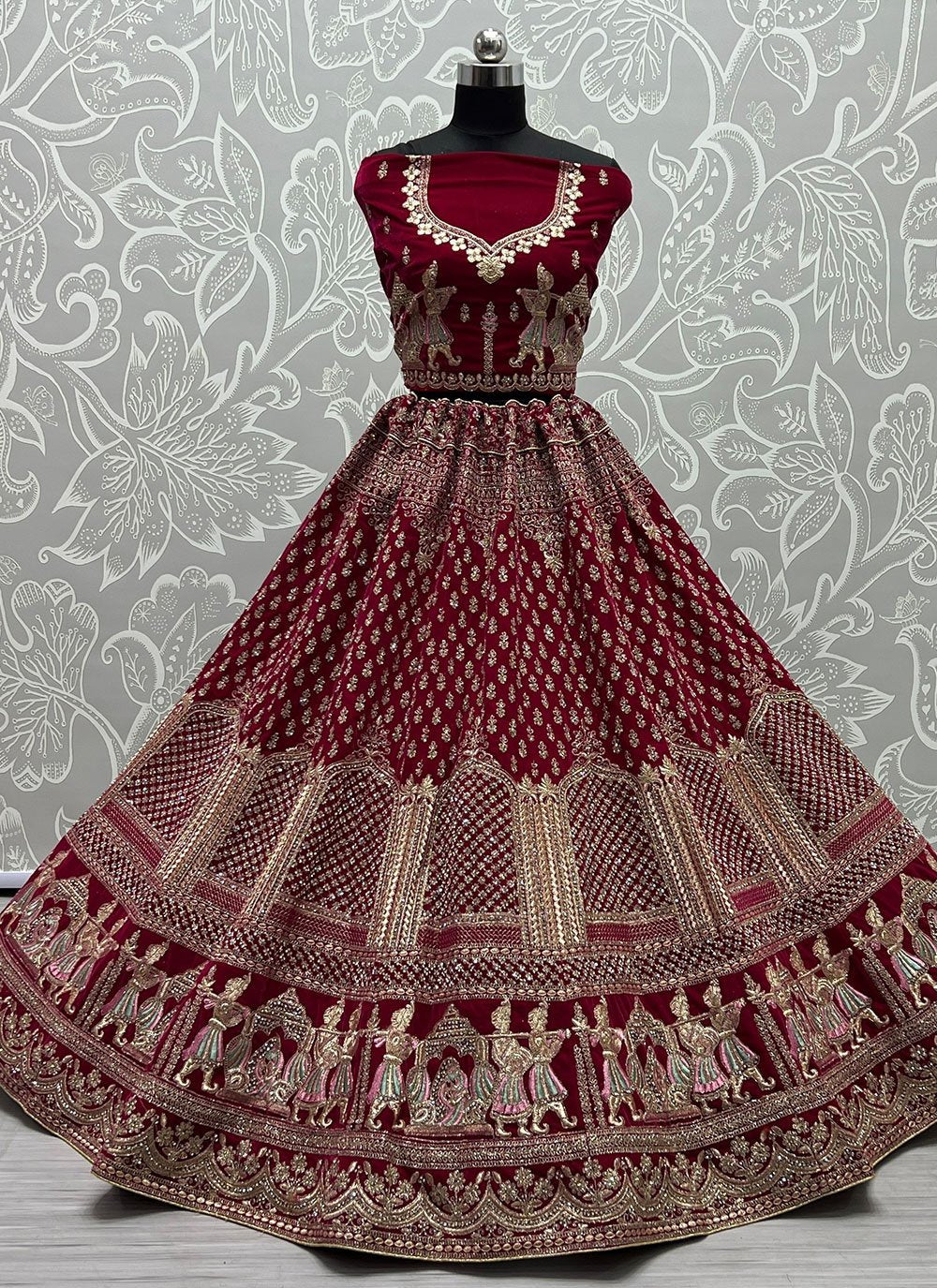Lehenga Choli Velvet Magenta Diamond Lehenga Choli