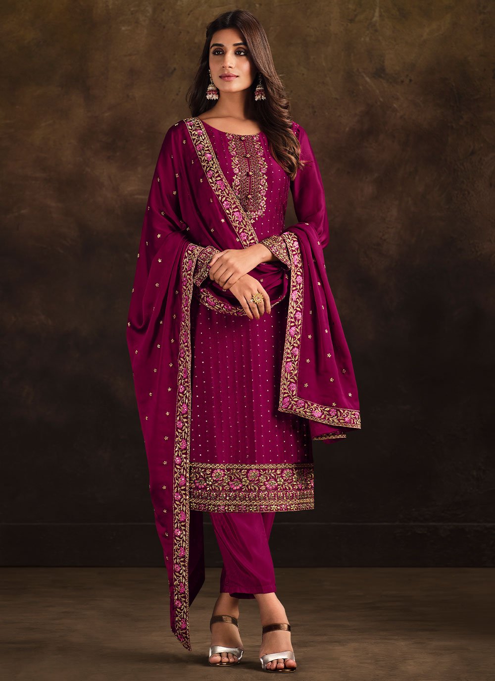 Trendy Suit Georgette Magenta Embroidered Salwar Kameez