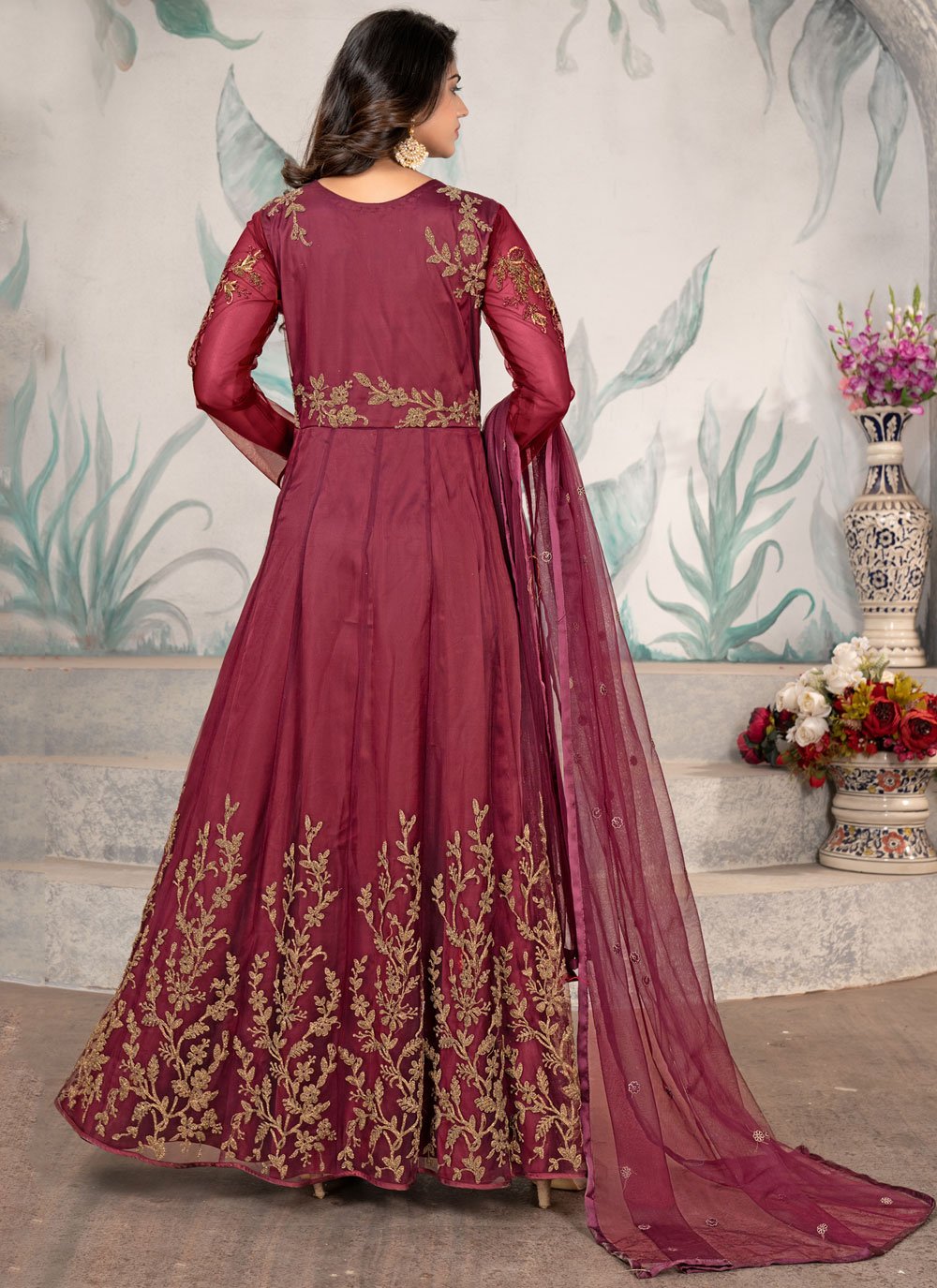 Anarkali Suit Net Magenta Embroidered Salwar Kameez