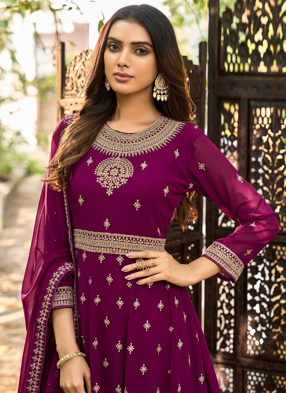 Anarkali Suit Faux Georgette Magenta Embroidered Salwar Kameez