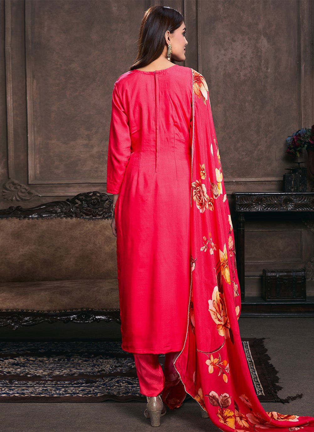 Salwar Suit Muslin Magenta Embroidered Salwar Kameez