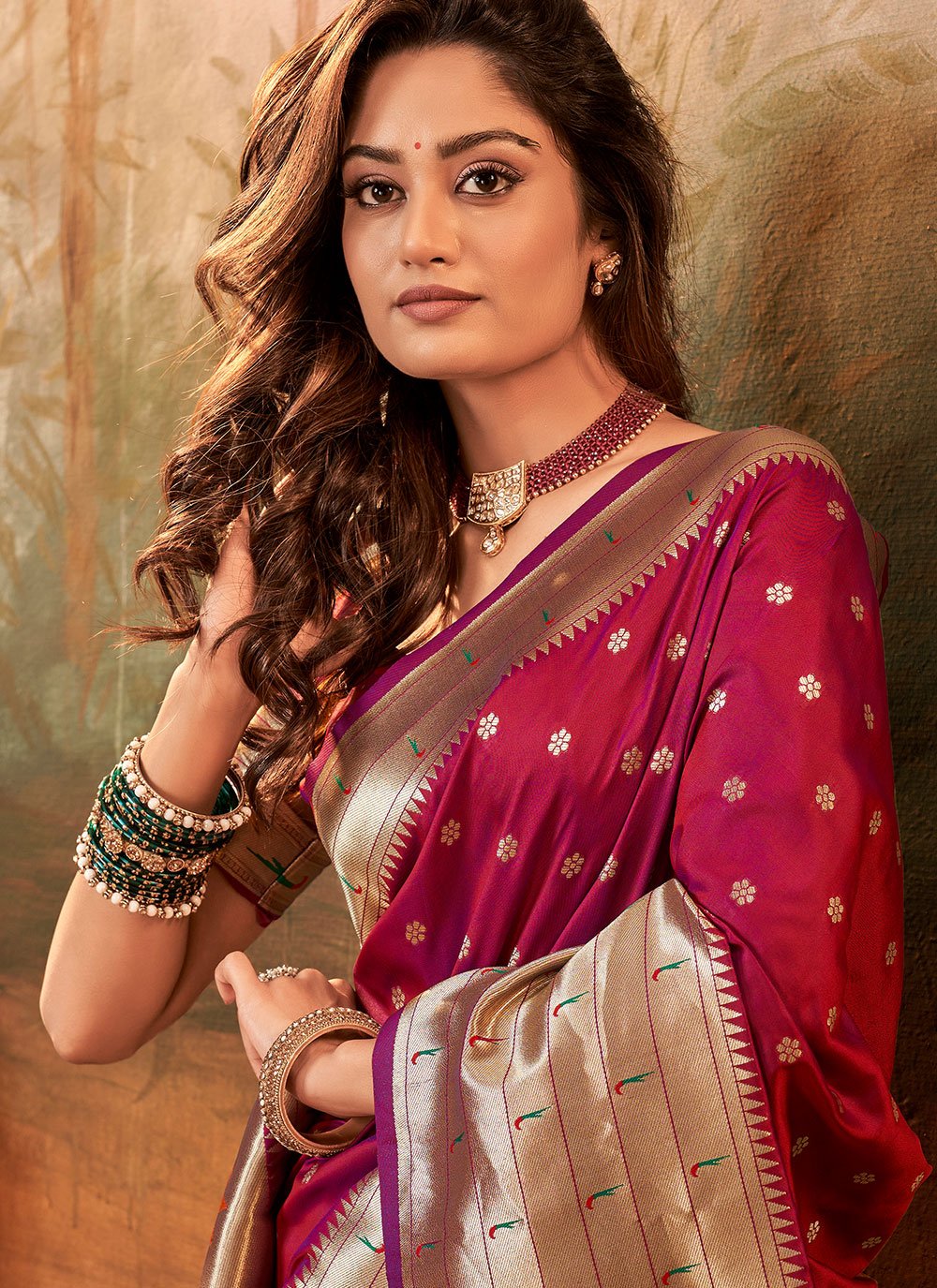 Designer Pure Silk Magenta Weaving Saree