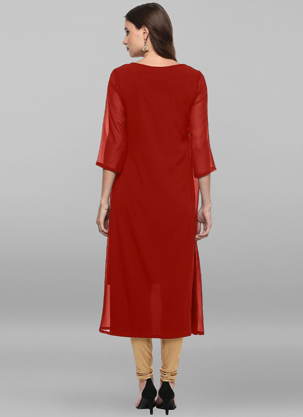 Casual Kurti Faux Crepe Maroon Print Kurtis