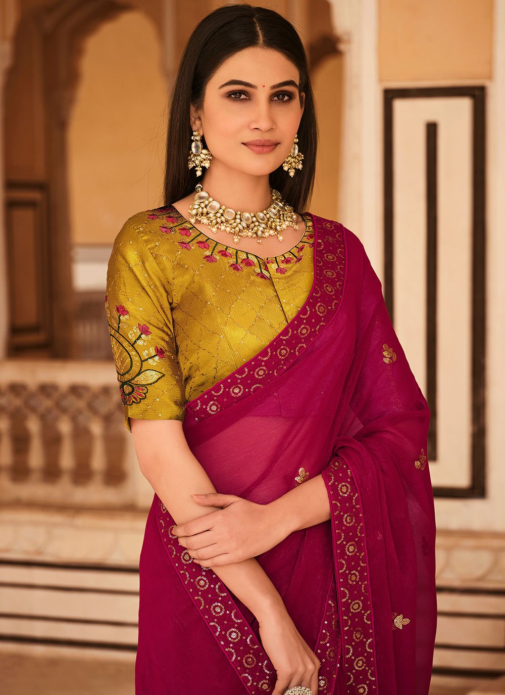 Trendy Saree Chinon Maroon Sequins Saree