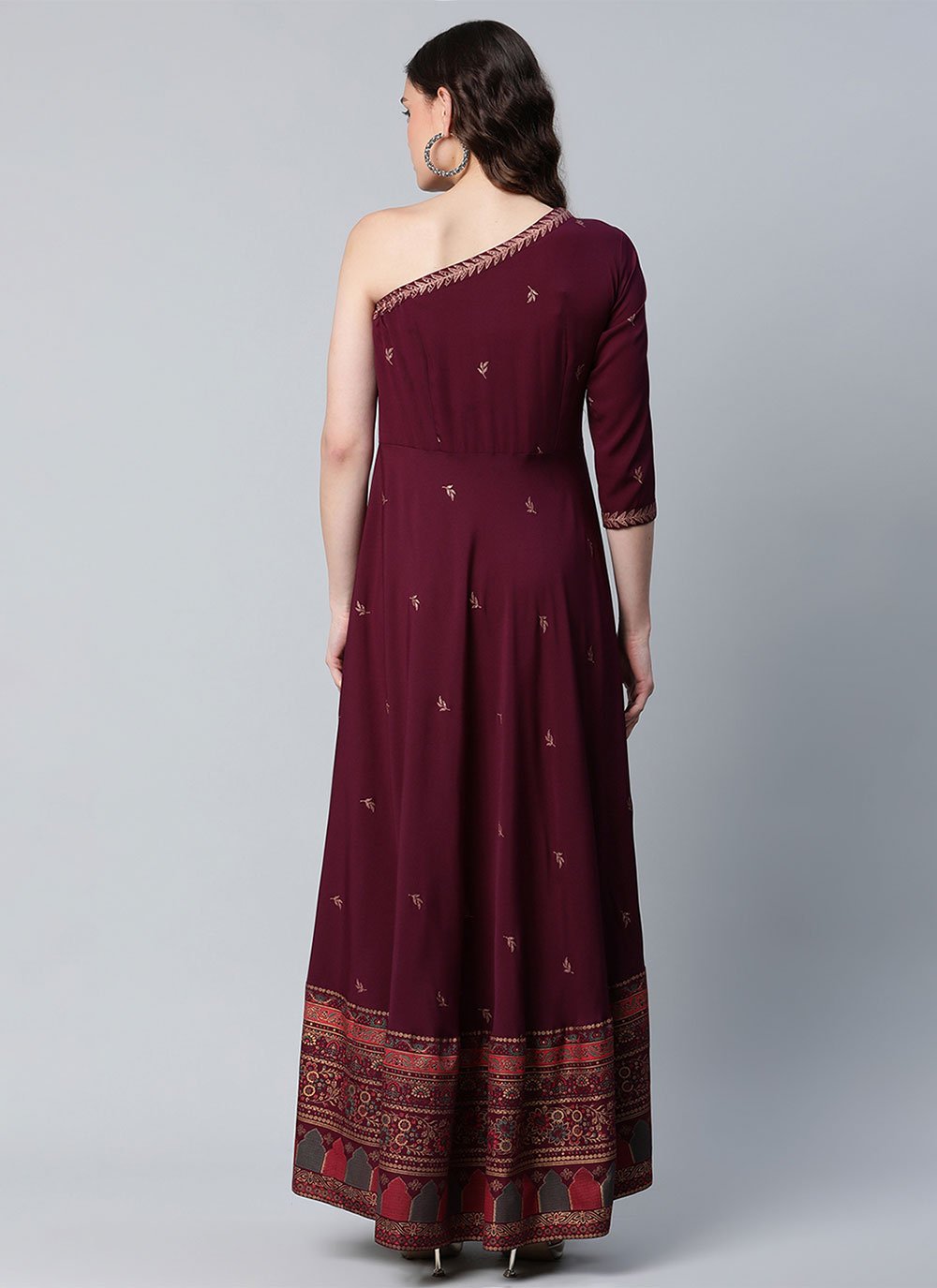 Floor Length Kurti Crepe Silk Maroon Print Kurtis