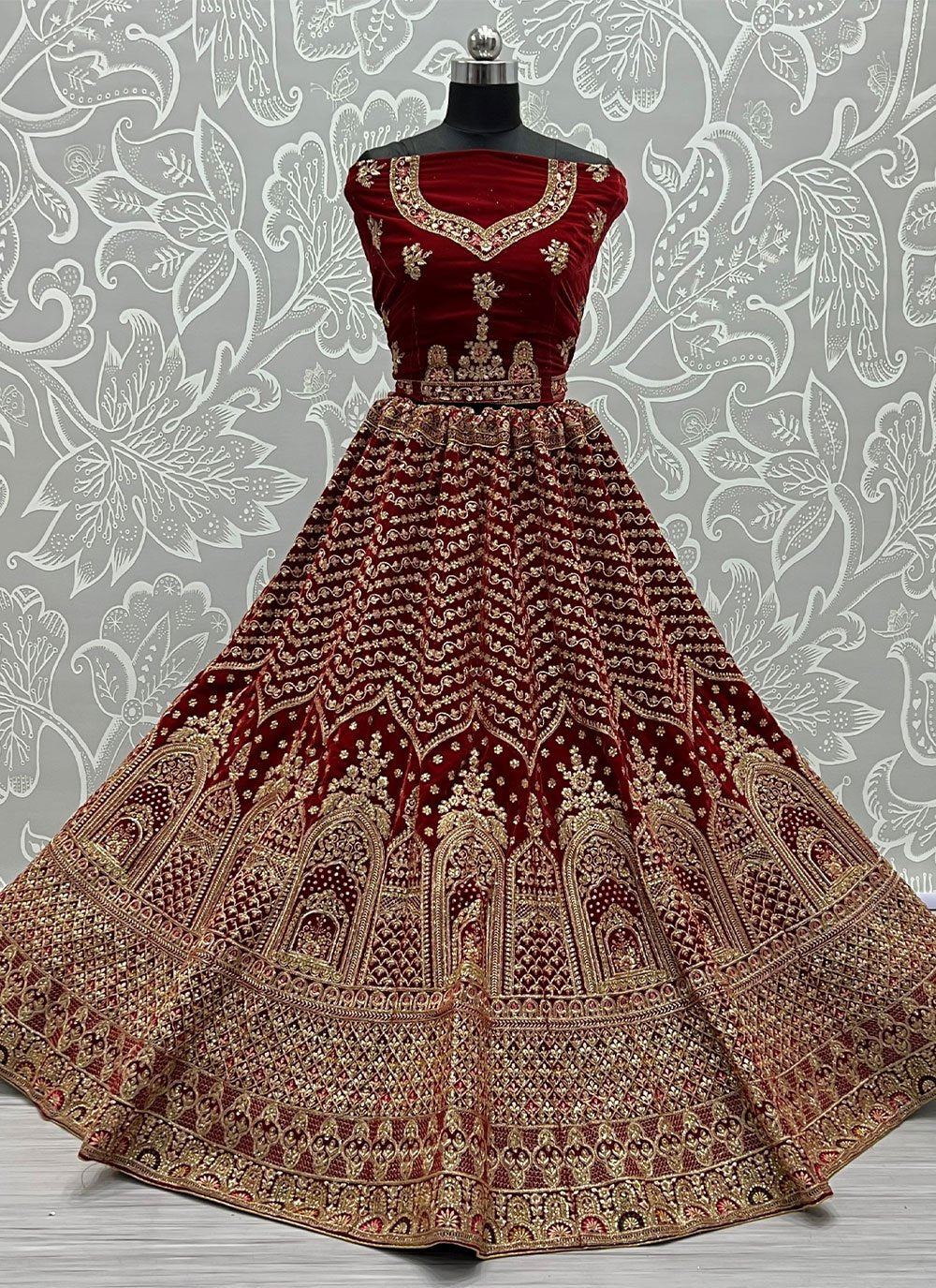 Lehenga Choli Velvet Maroon Diamond Lehenga Choli