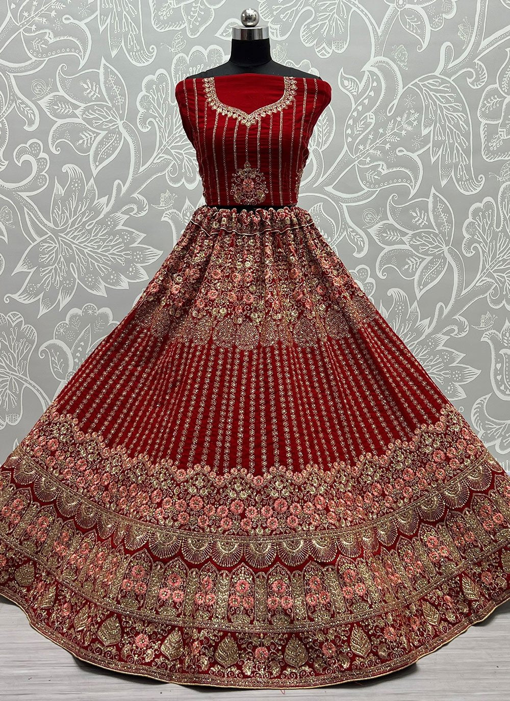 Lehenga Choli Velvet Maroon Dori Work Lehenga Choli