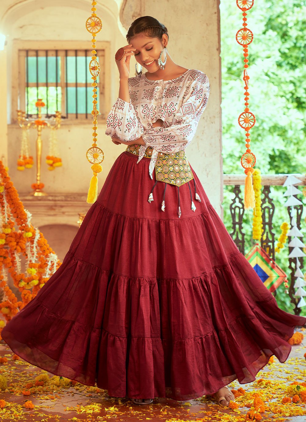 Readymade Lehenga Choli Cotton Maroon Embroidered Lehenga Choli