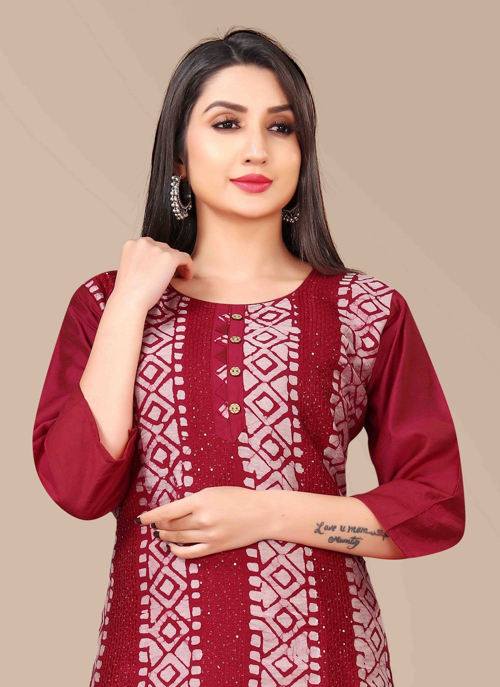 Designer Kurti Chanderi Maroon Embroidered Kurtis