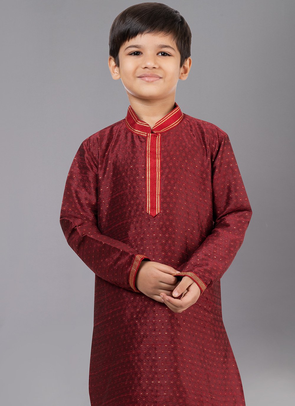 Kurta Pyjama Polly Cotton Maroon Fancy Work Kids