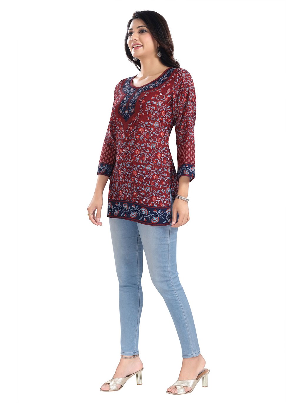 Designer Kurti Fancy Fabric Maroon Print Kurtis