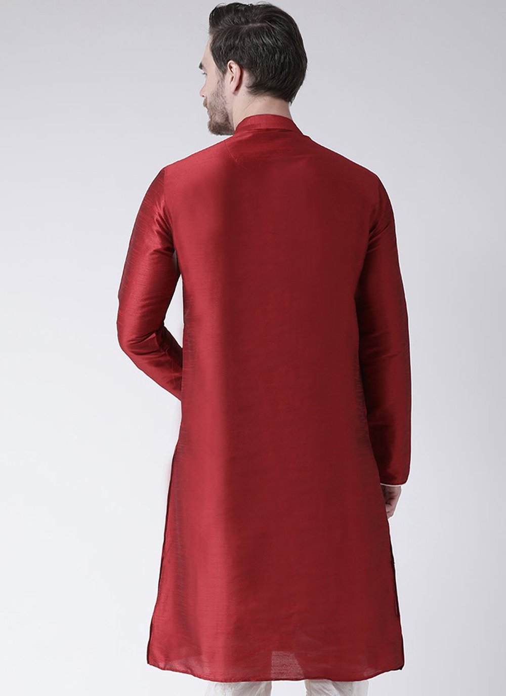 Kurta Art Dupion Silk Maroon Embroidered Mens