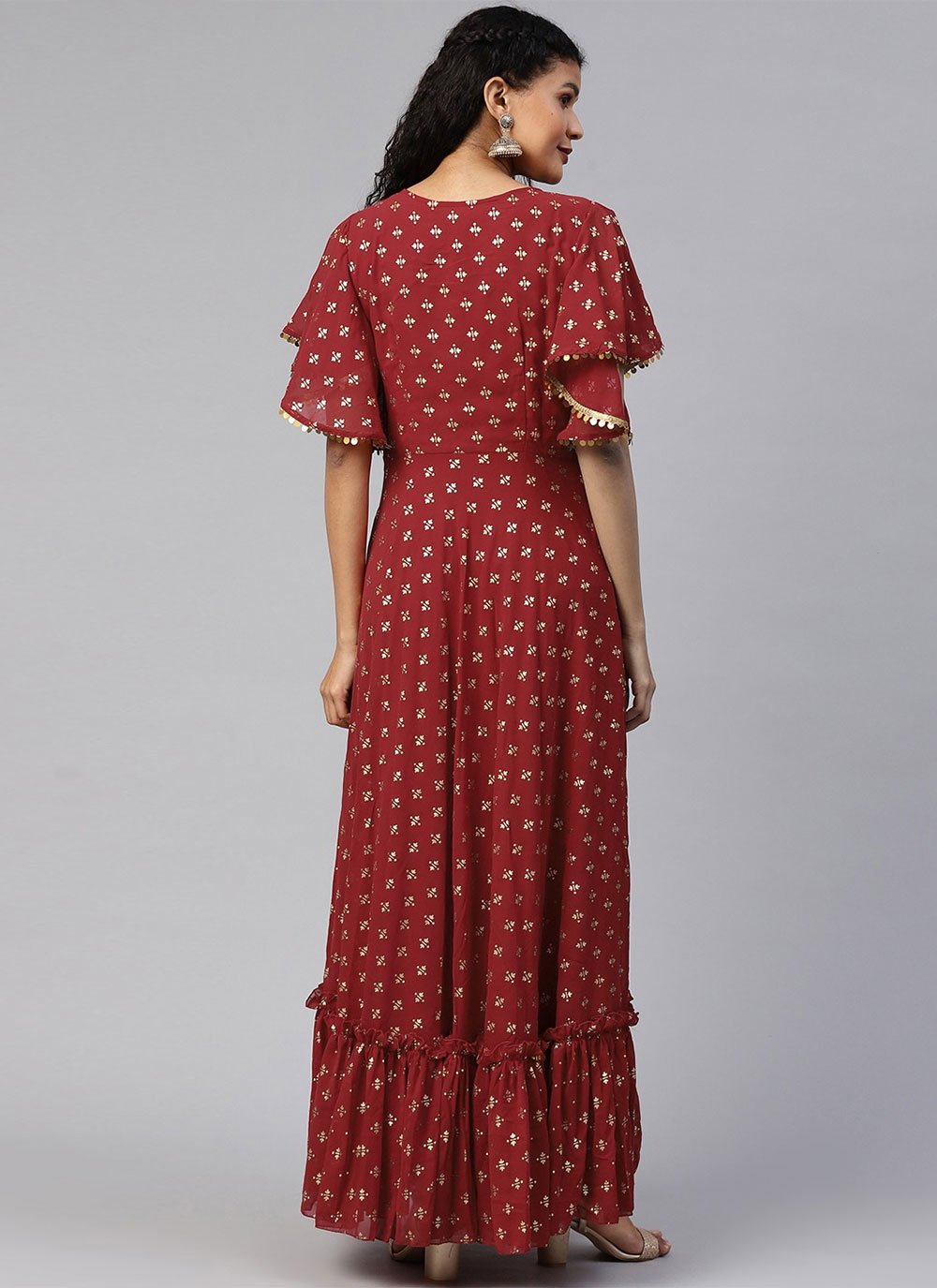 Designer Kurti Georgette Maroon Foil Print Kurtis