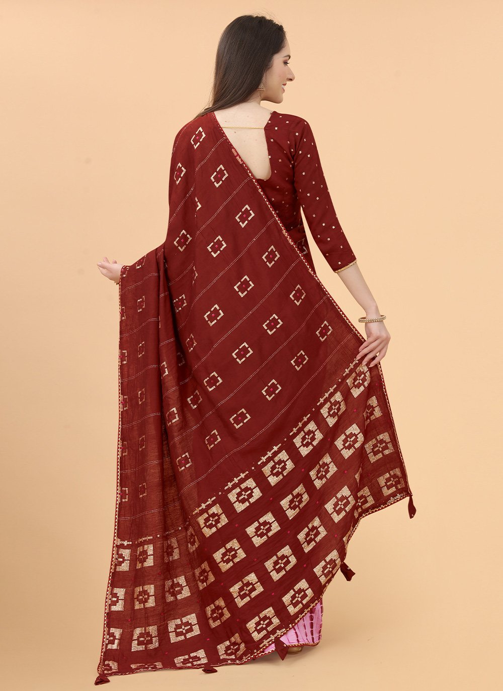 Trendy Saree Silk Viscose Maroon Print Saree