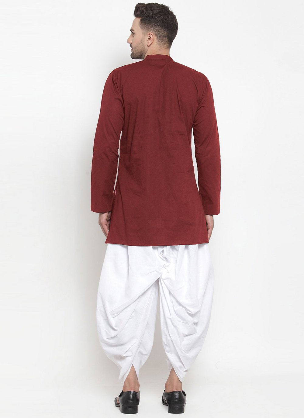 Indo Western Blended Cotton Maroon Plain Mens