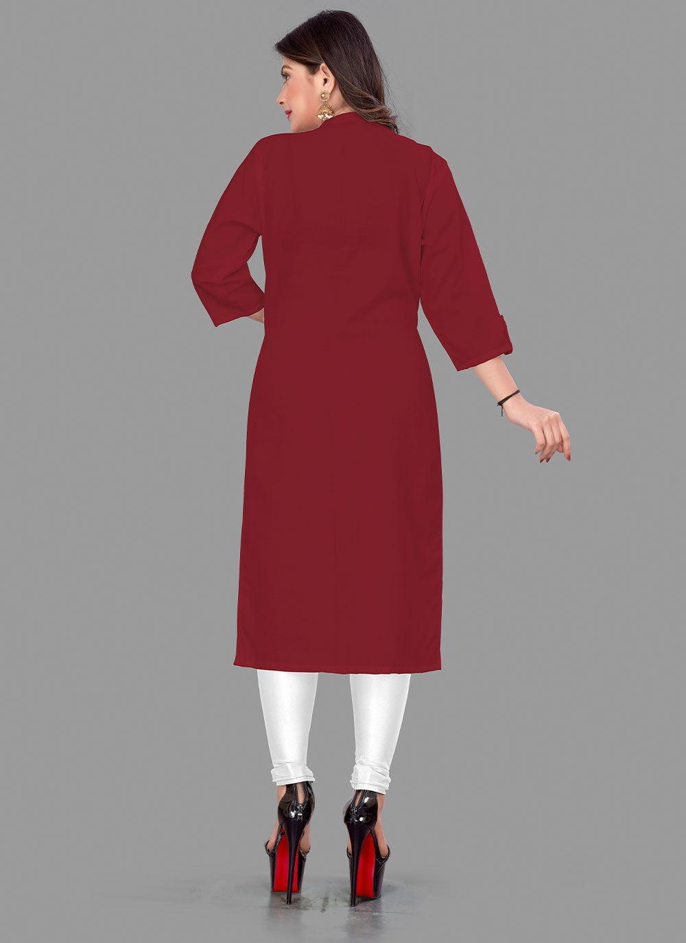 Designer Kurti Cotton Maroon Plain Kurtis