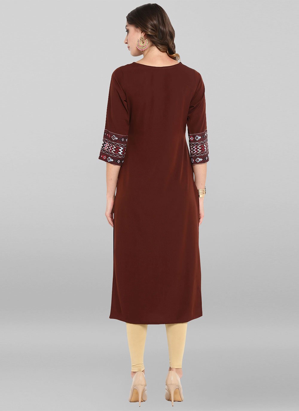 Designer Kurti Faux Crepe Maroon Plain Kurtis
