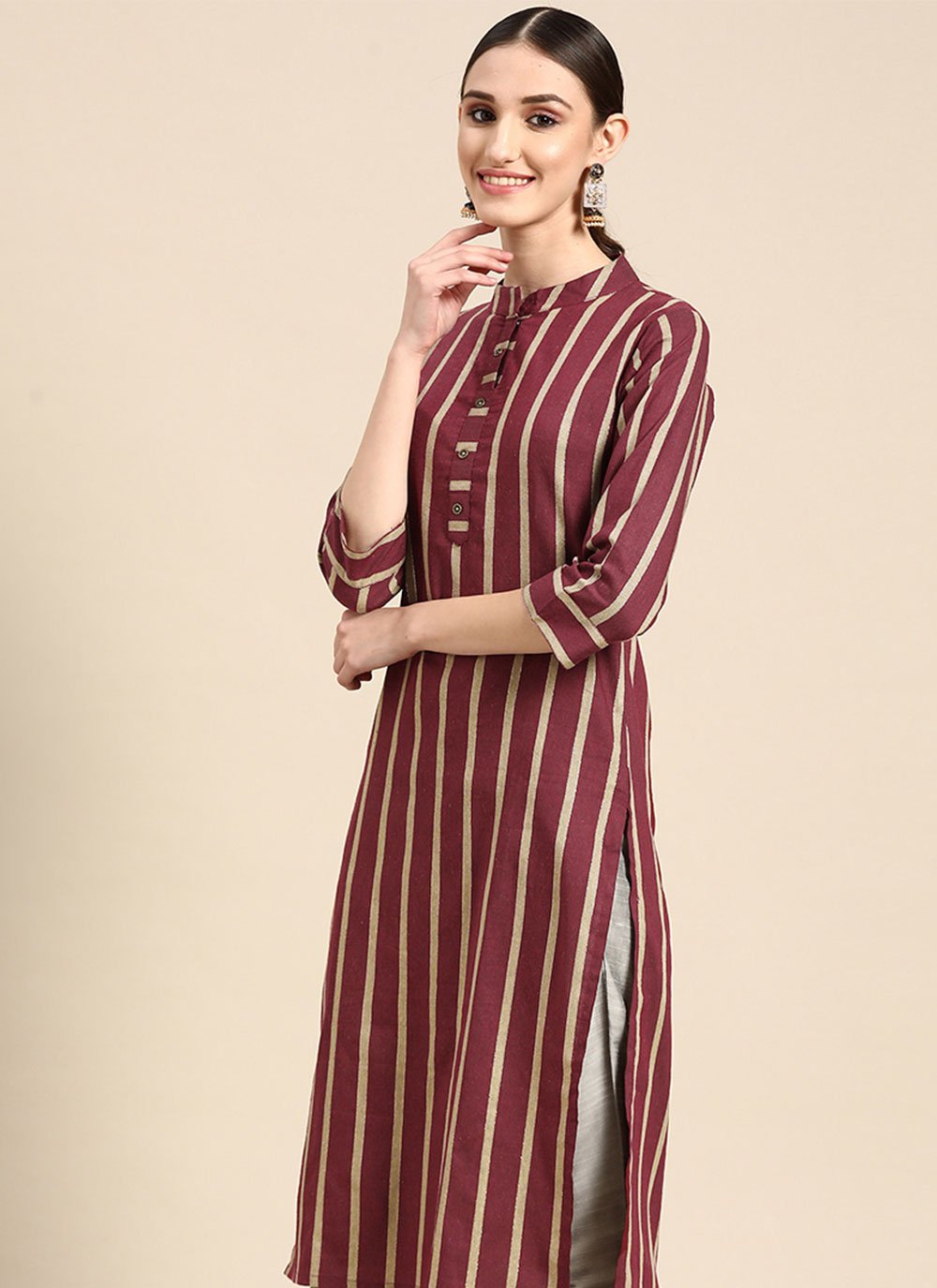Casual Kurti Cotton Maroon Print Kurtis