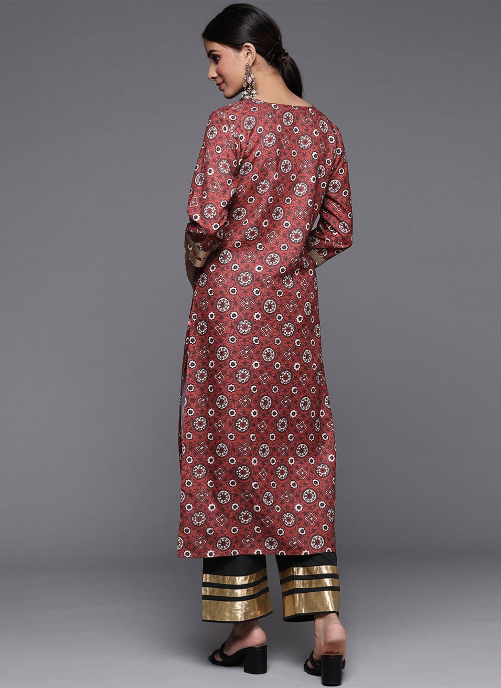 Designer Kurti Silk Blend Maroon Embroidered Kurtis