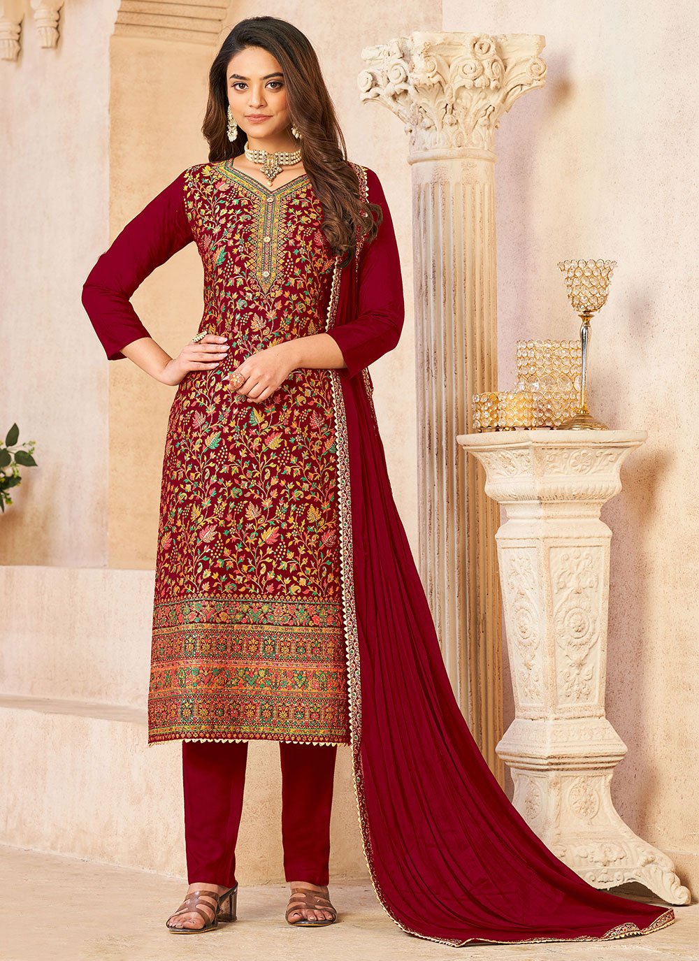 Salwar Suit Pure Dola Maroon Diamond Salwar Kameez