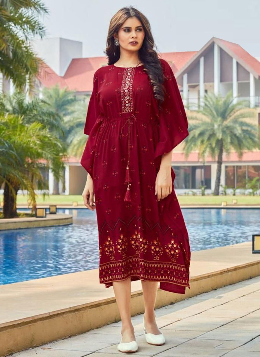 Casual Kurti Silk Maroon Digital Print Kurtis – Kajols Indian