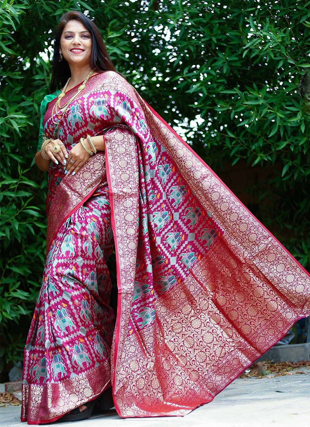 Contemporary Patola Silk Maroon Weaving Saree