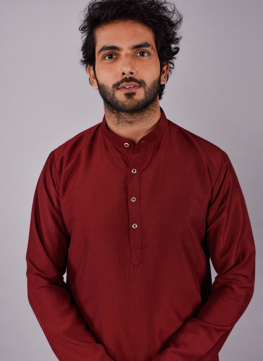 Kurta Pyjama Chinon Silk Maroon Plain Mens