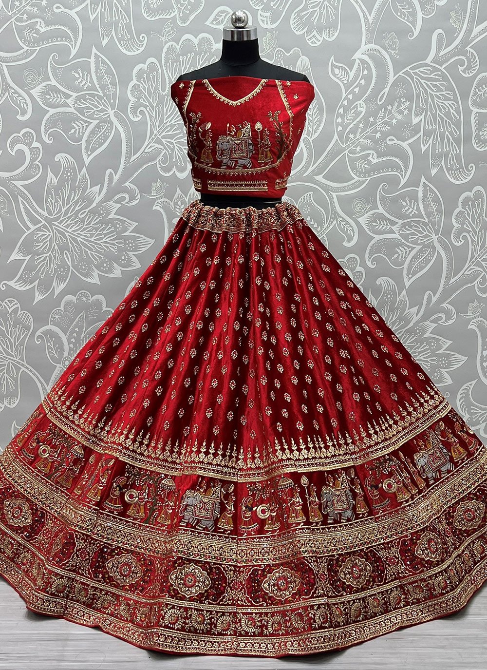 Lehenga Choli Velvet Maroon Dori Work Lehenga Choli