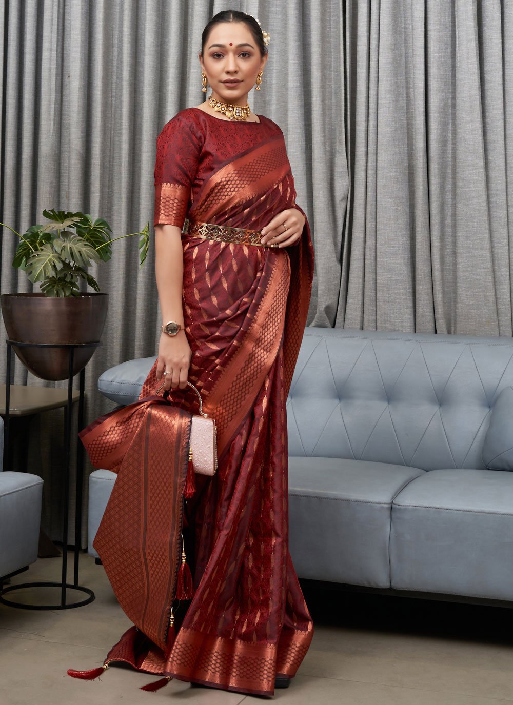Classic Silk Maroon Jacquard Work Saree