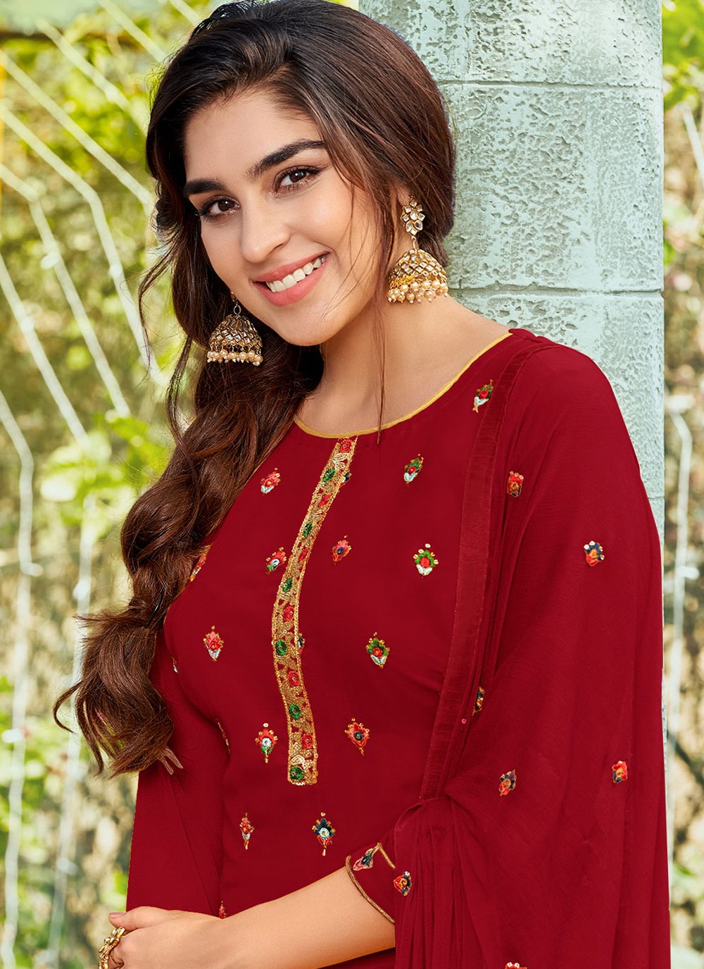 Salwar Suit Georgette Maroon Embroidered Salwar Kameez