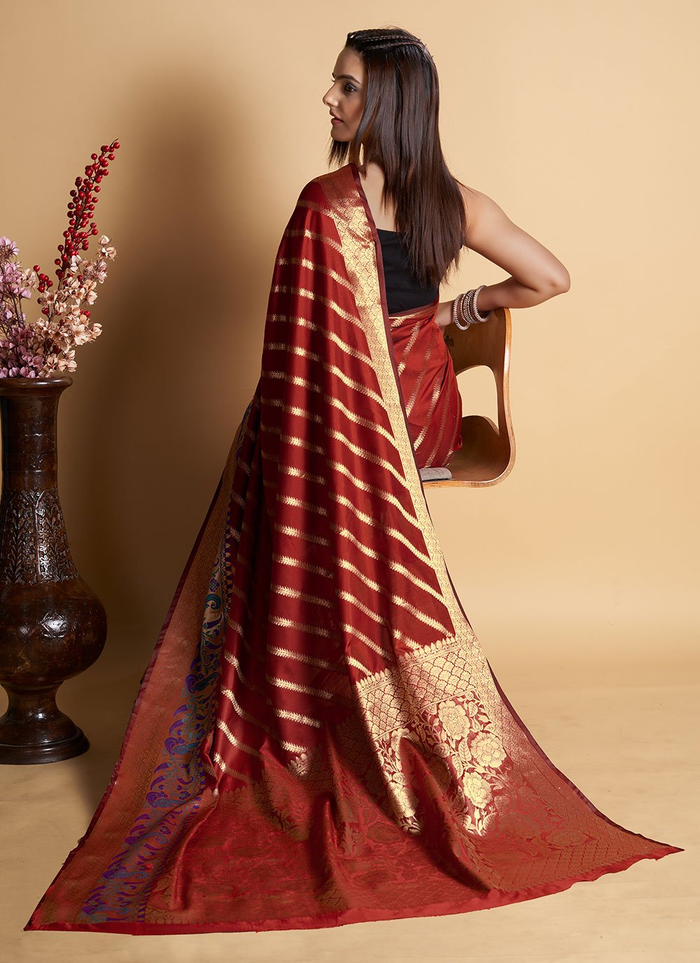 Contemporary Silk Maroon Weaving Saree
