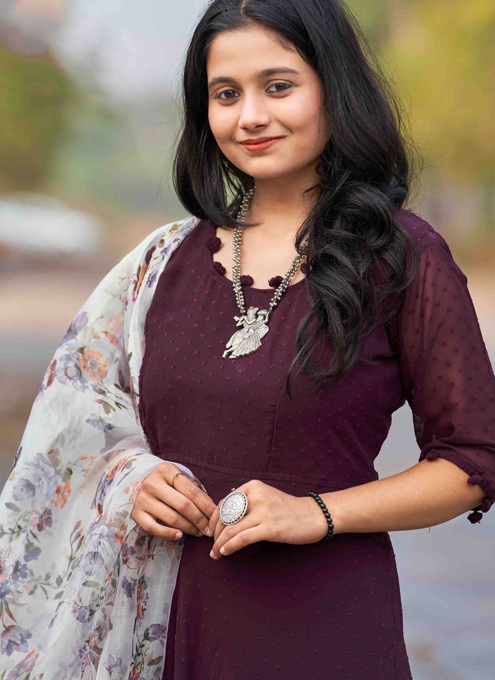 Gown Faux Georgette Mauve Booti Gown