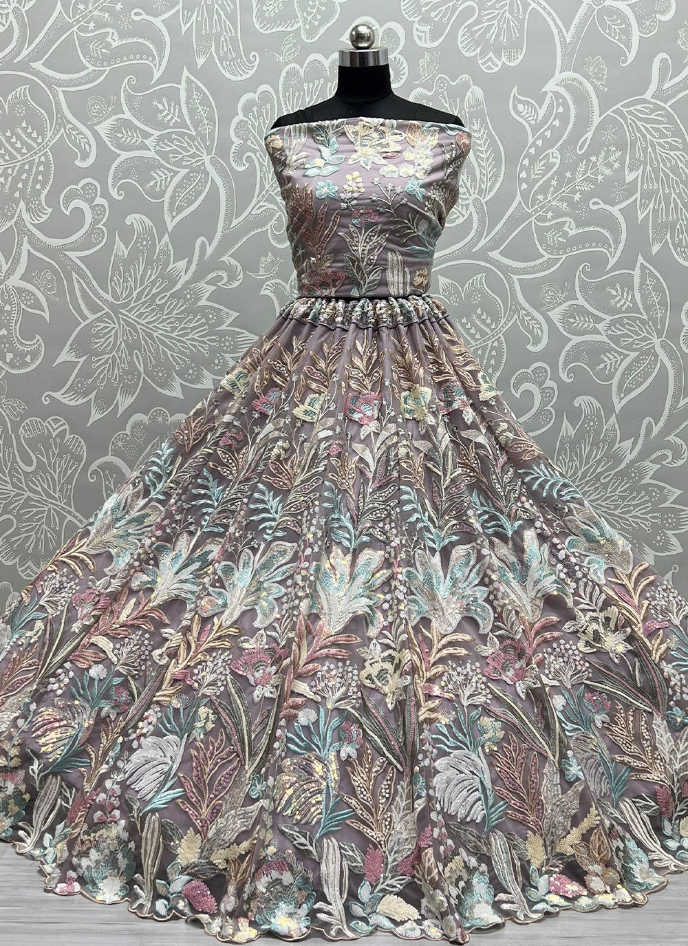 Lehenga Choli Net Mauve Embroidered Lehenga Choli