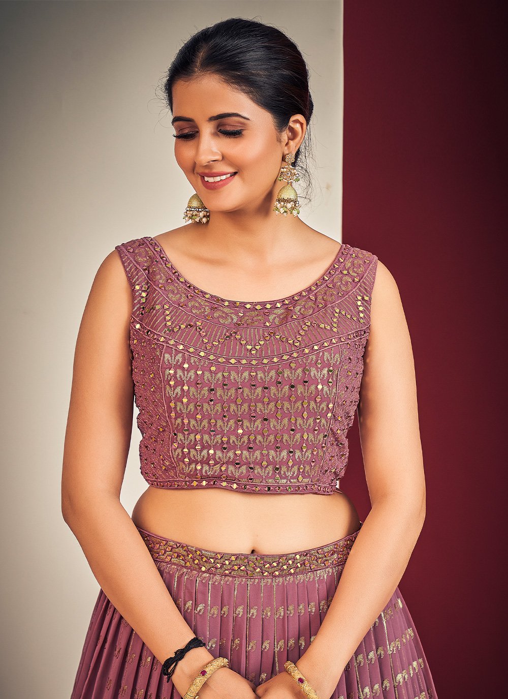 Readymade Lehenga Choli Georgette Mauve Mirror Lehenga Choli