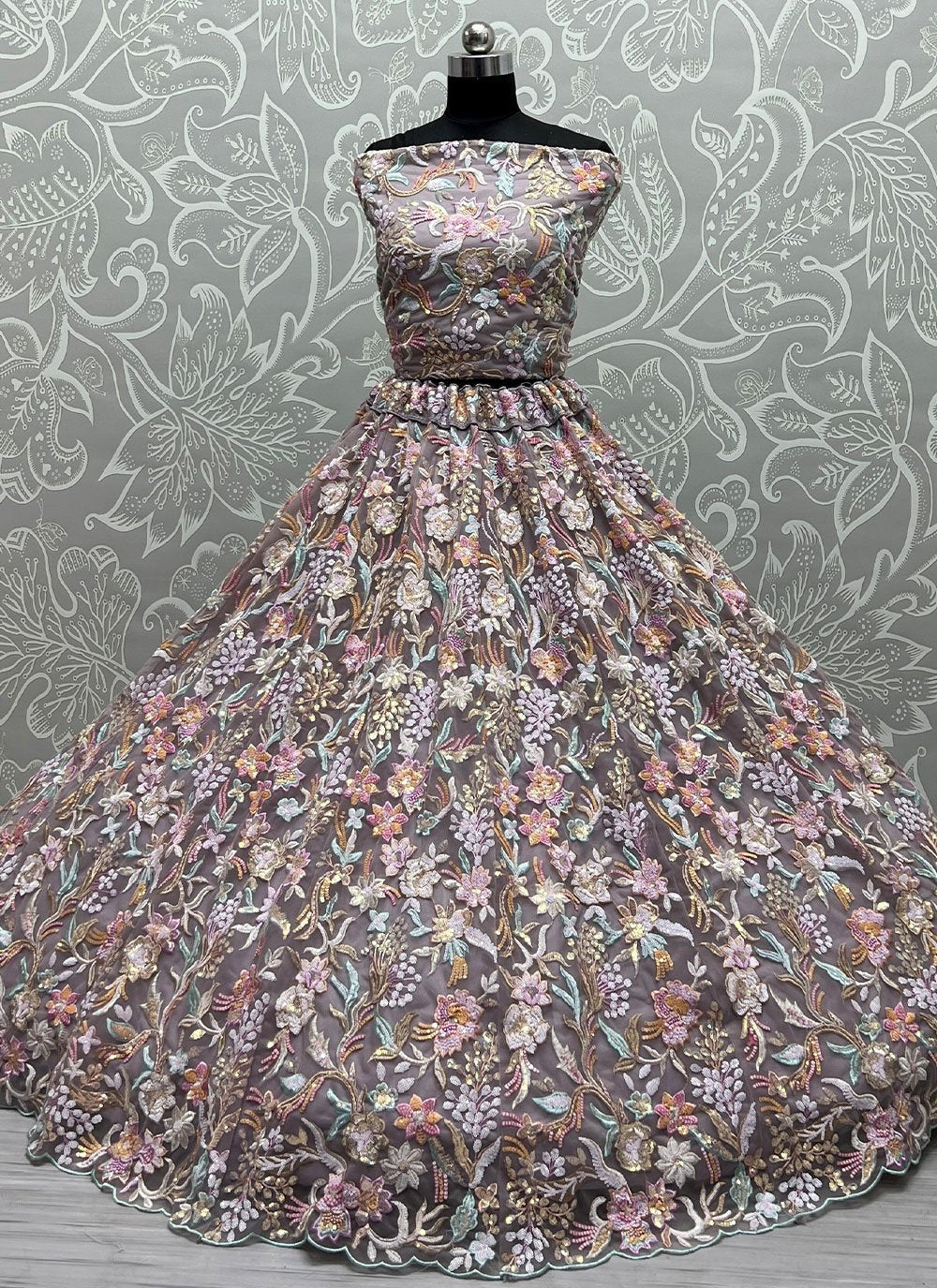 Lehenga Choli Net Mauve Embroidered Lehenga Choli