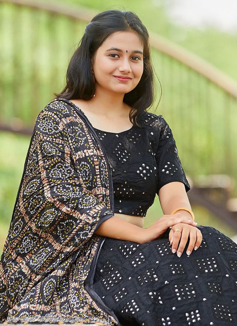 A Line Lehenga Banglori Silk Black Foil Print Lehenga Choli