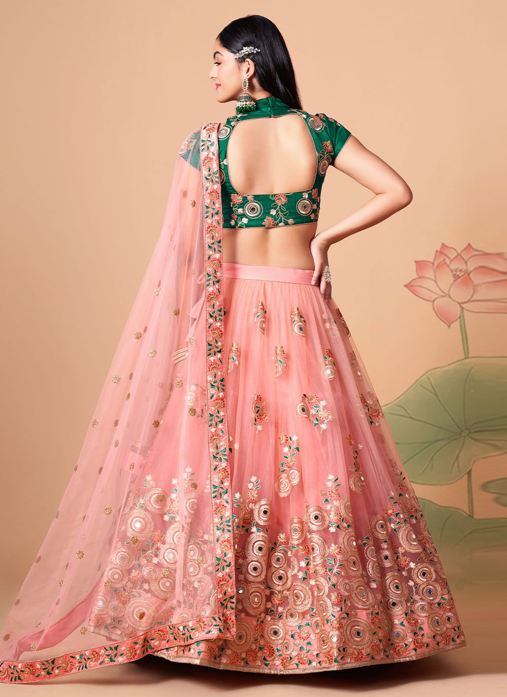 A Line Lehenga Net Pink Dori Work Lehenga Choli